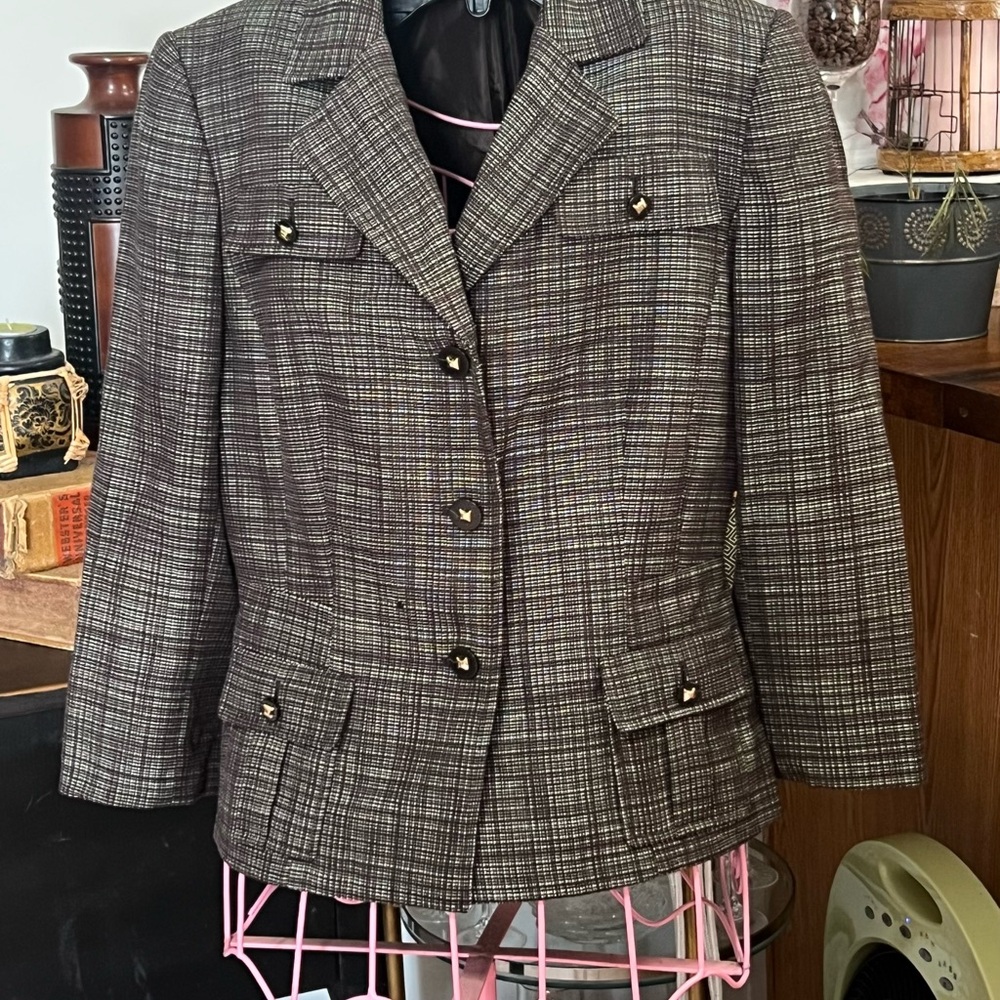 Tahari ASL Black and White Checkered Blazer